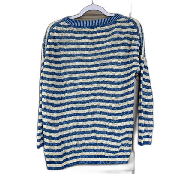 J CREW HEATHER STRIPE LINEN BLEND SWEATER BLUE SMALL - Picture 4 of 4